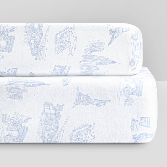 NYC Toile Organic Jersey Cotton Crib Sheet and Changing Pad Cover Set